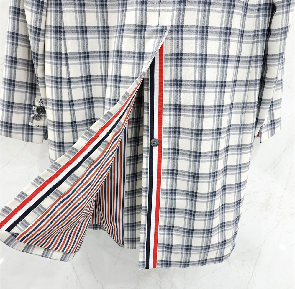 [럭스유] 38 / 톰브라운 그레이 타탄 체크 히든절개 싱글 여성 코트