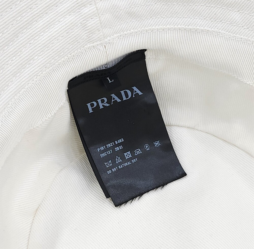 [럭스유] 프라다 화이트 삼각로고 리나일론 버킷햇 L  2HC137