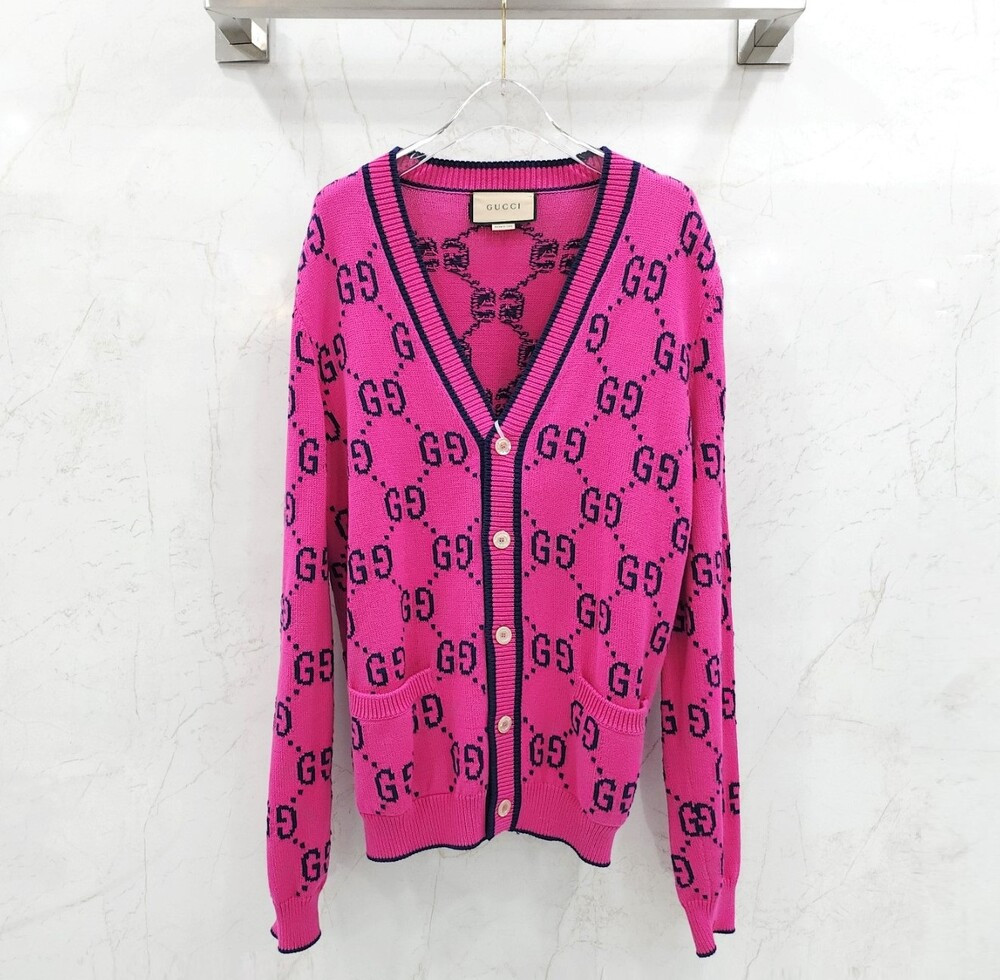 [럭스유] (새상품) L / 구찌 핑크 GG 로고 코튼 가디건