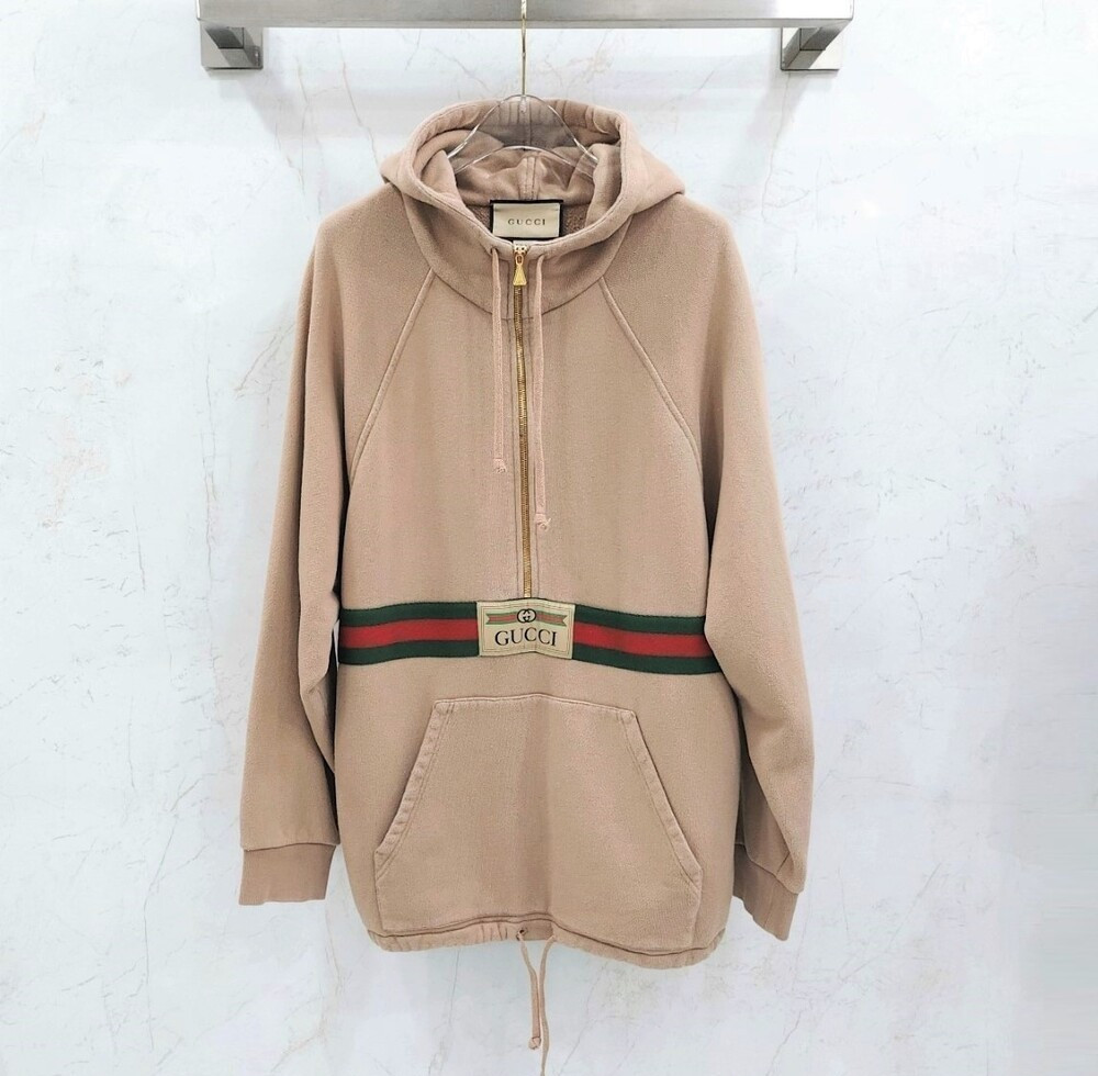 [럭스유] S / 구찌 빈티지 로고 웹 삼선 아노락 후드