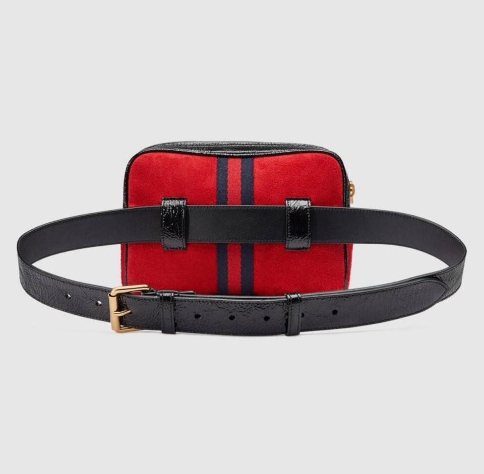 [럭스유] (새상품) 구찌 레드 스웨이드 오피디아 WEB 스몰 힙색 벨트백 517076