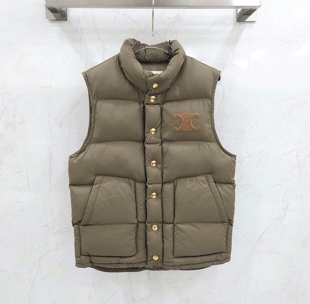 [럭스유] (새상품) 34 / 셀린느 퀄티드 베스트 나일론 패딩 조끼 카키 2W987906V