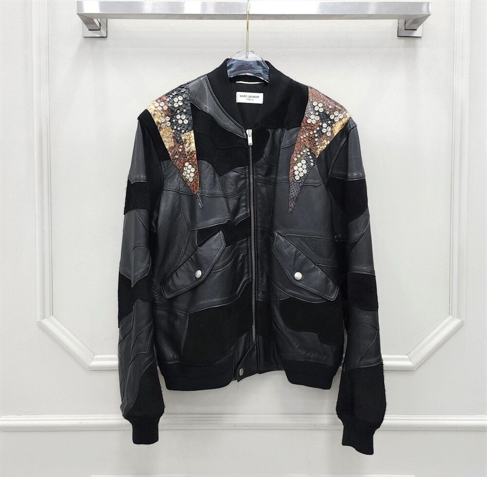 [럭스유] 52 / 생로랑 블랙 패치워크 레더 자켓