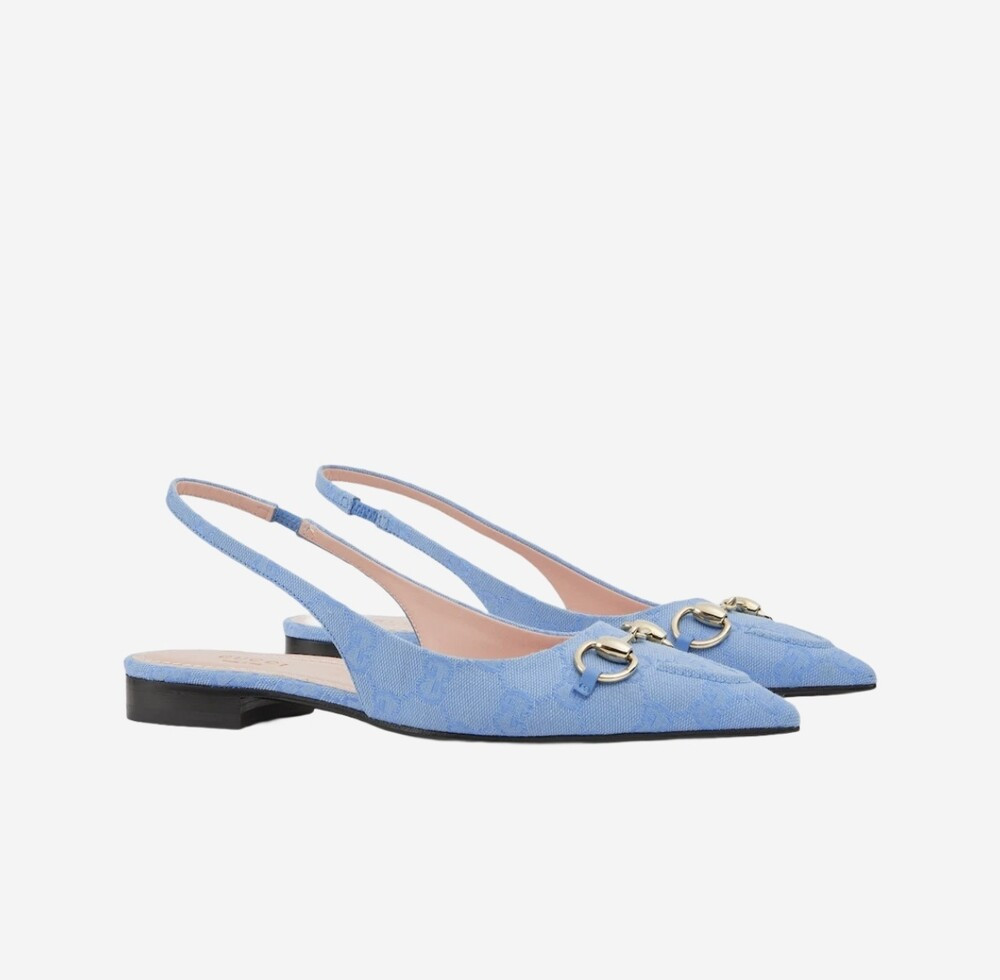 [럭스유] 38 / 구찌 GG 블루 홀스빗 슬링백 플랫 슈즈 786592