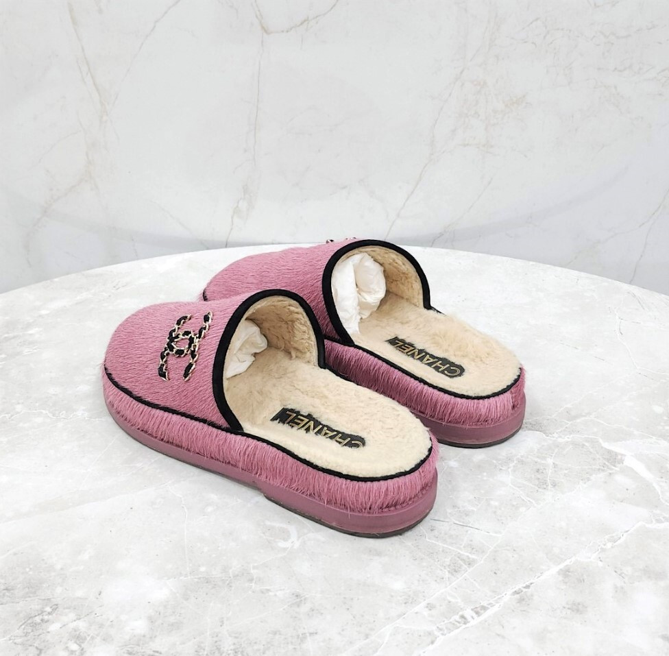 [럭스유] 36 / 샤넬 CC로고 시어링 스웨이드 뮬 핑크 G38648