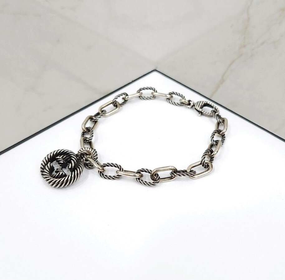 [럭스유] (새상품) 구찌 인터로킹 G 실버 쳬인 팔찌 607158