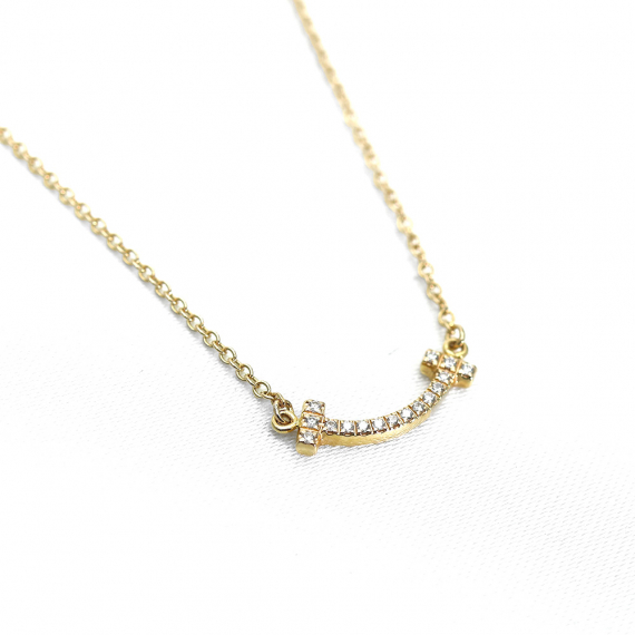 Tiffany&Co(티파니앤코) 63843385 18K 옐로우 골드 다이아 티파니 T 스마일 미니 목걸이