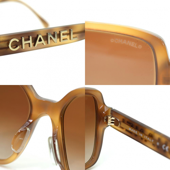 Chanel(샤넬) 5408-A 브라운 스퀘어 프레임 금장 레터링 로고 여성 선글라스