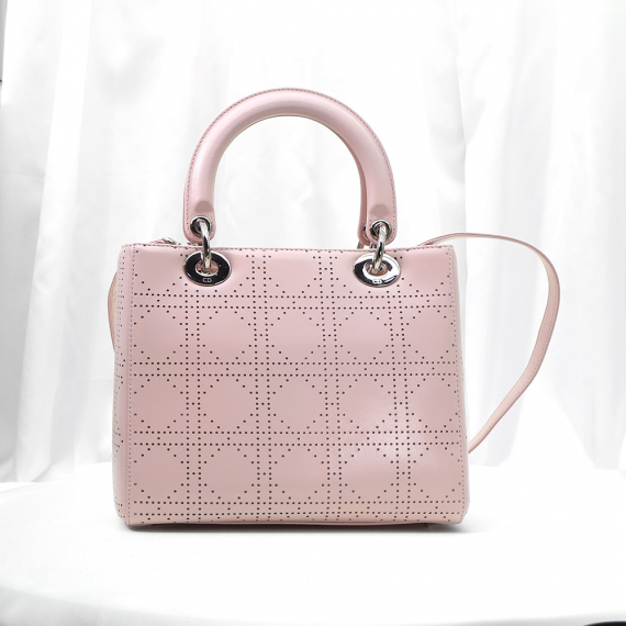 Dior(크리스챤디올) 캐니지 스티칭 블러시 핑크천공 퀼팅 레이디 디올 미디움 2WAY