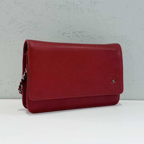 샤넬 까멜리아 WOC 레드 은장 크로스백 16번대