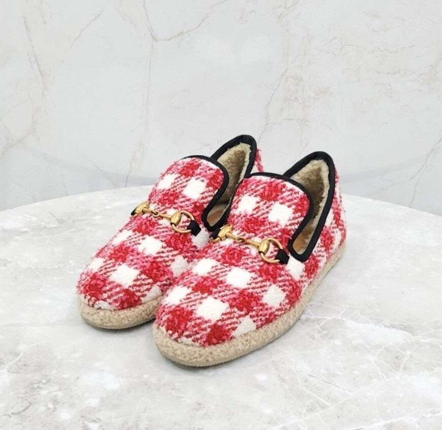 [럭스유] 37.5 / 구찌 체크 울 홀스빗 로퍼