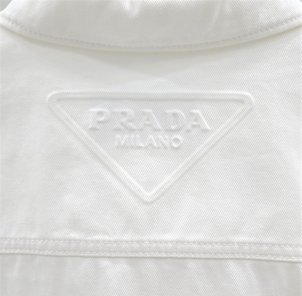 [럭스유] M / 프라다 화이트 백로고 데님 집업 자켓