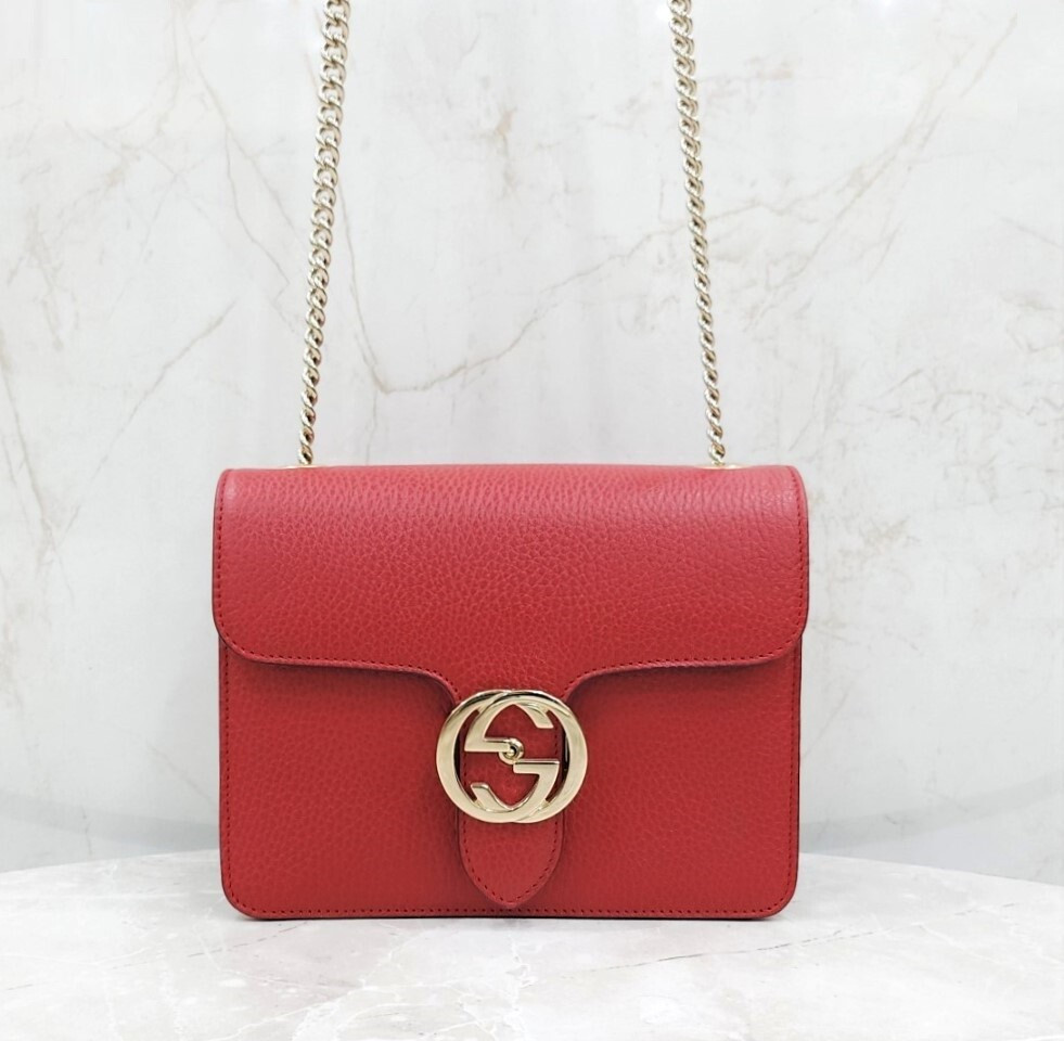 [럭스유] 구찌 GG 인터로킹 체인 크로스백 스몰 레드 510304
