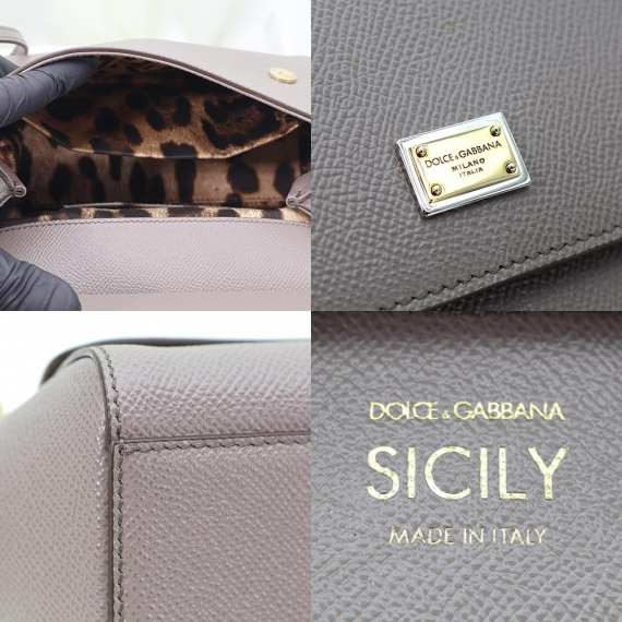 Dolce&Gabbana(돌체앤가바나) 그레이 레더 시칠리 스몰 토트 2WAY
