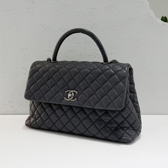 샤넬 캐비어 코코핸들 미디움 토트백 그레이 21번대 빈티지 은장 A92991