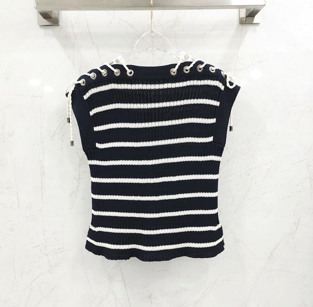 [럭스유] (새상품) 34 / 디올 리비에라 레이스업 캡 슬리브 스웨터 544S48A7042