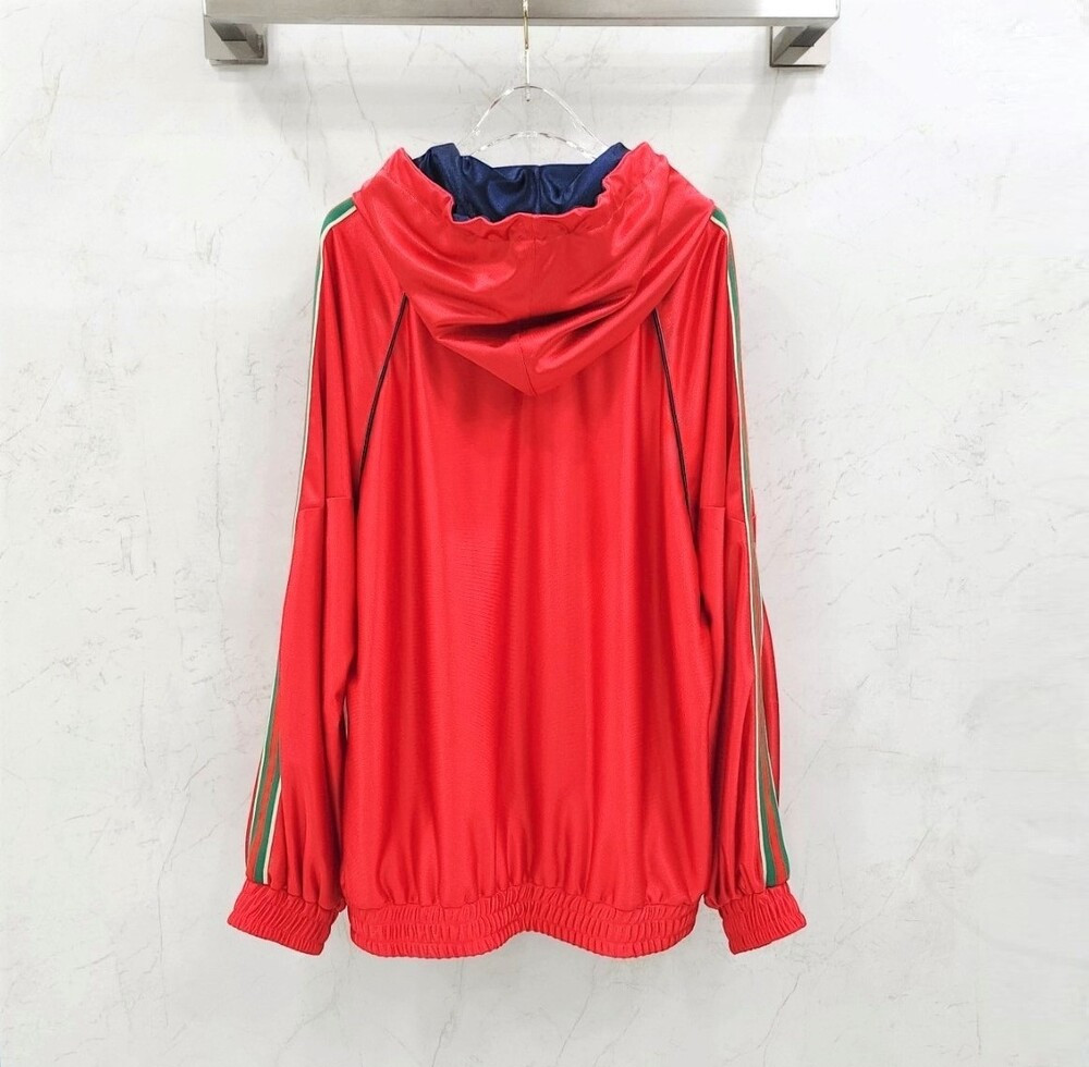 [럭스유] L / 구찌 GG 웹 디테일 테크니컬 삼선 저지 후드티 653373