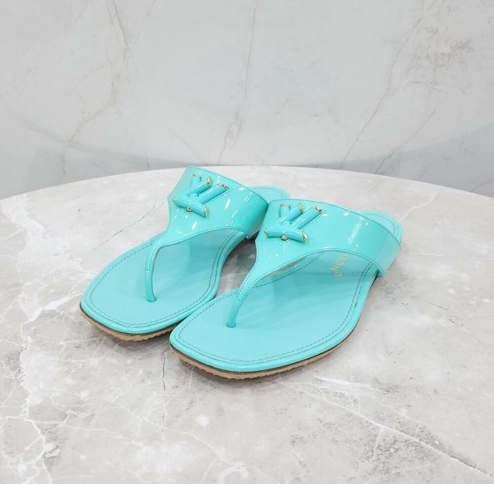 [럭스유] 38 / 루이비통 LV 로고 샌들 슬리퍼 민트