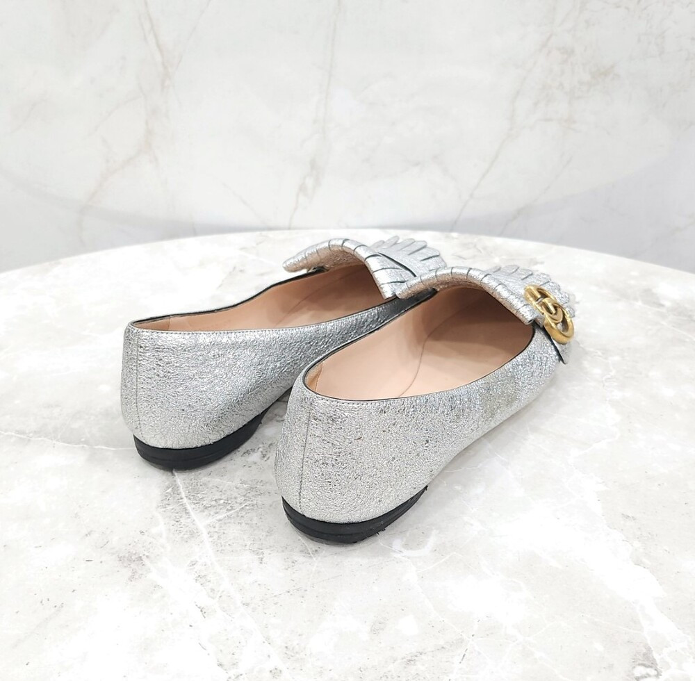 [럭스유] 38 / 구찌 GG 마몽 실버 플랫 슈즈 453373