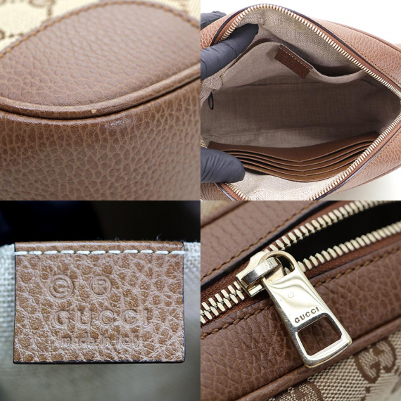 Gucci(구찌) 449413 GG로고 자가드 브라운 레더 BREE 크로스백