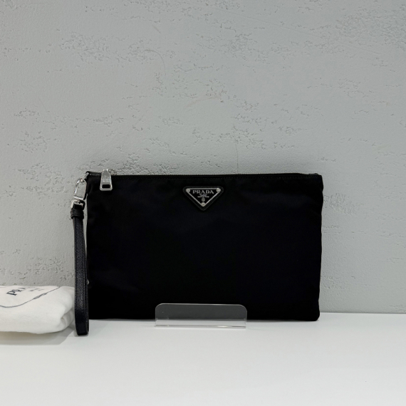 프라다 리나일론 사피아노 레더 파우치 블랙 2NH006
