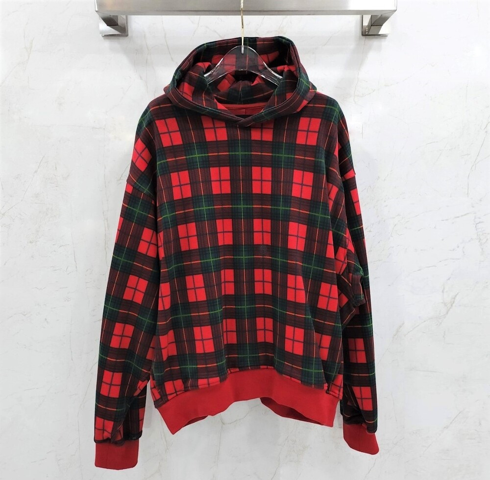 [럭스유] M / 피어오브갓 체크 스웨터 코튼 후드티