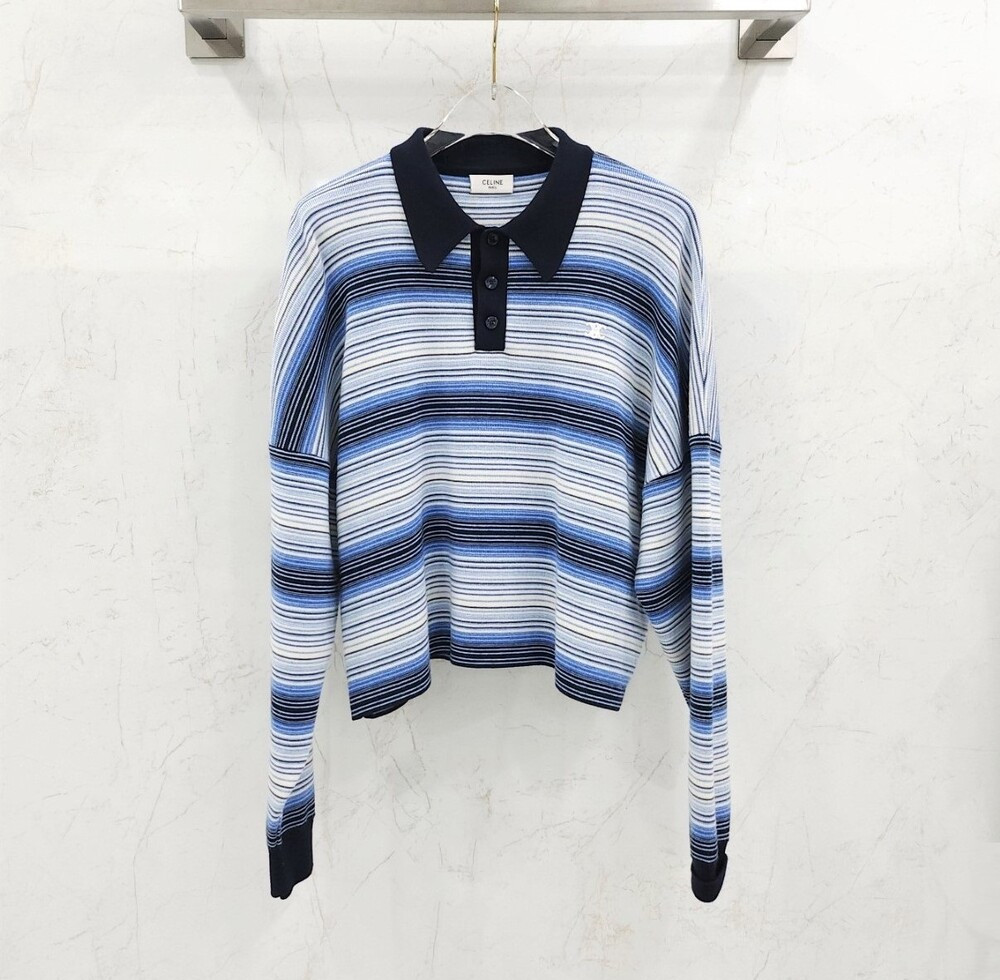 [럭스유] S / 셀린느 트리옹프 폴로 셔츠 스트라이프 울 라이트 블루 2AO9A099O