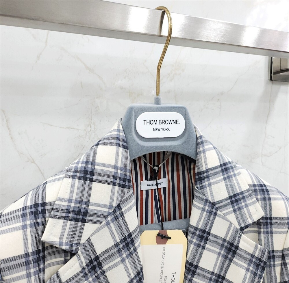 [럭스유] 38 / 톰브라운 그레이 타탄 체크 히든절개 싱글 여성 코트