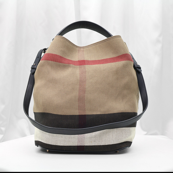 Burberry(버버리) 39457261 블랙 레더 체크 애쉬비 빈 미듐 호보 2WAY