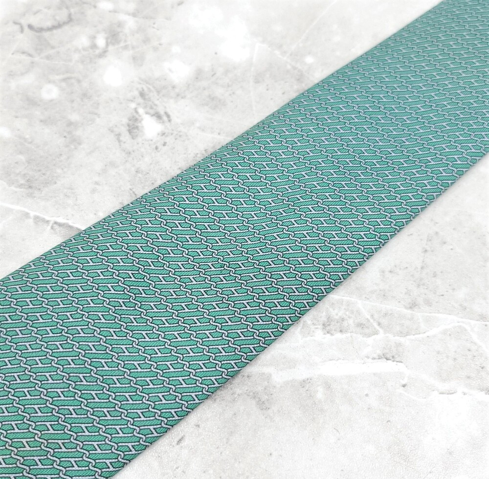 [럭스유] 에르메스 그린 H 패턴 실크 넥타이