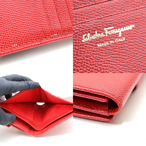 Ferragamo(페라가모) 22C877 레드 사피아노 금장 간치니 프렌치 반지갑