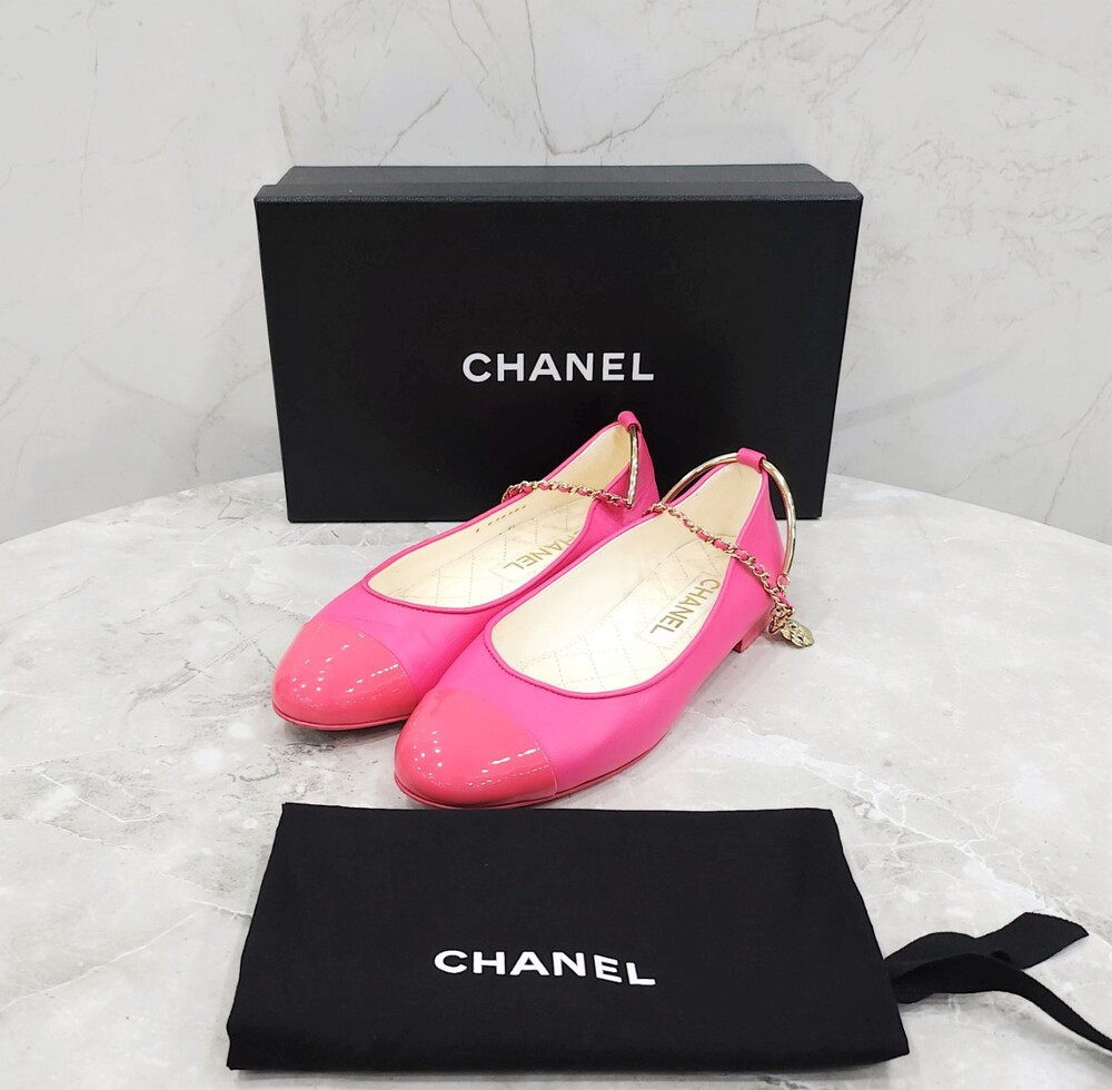[럭스유] 37 / 샤넬 에나멜 발레리나 체인 플랫 슈즈 G38986