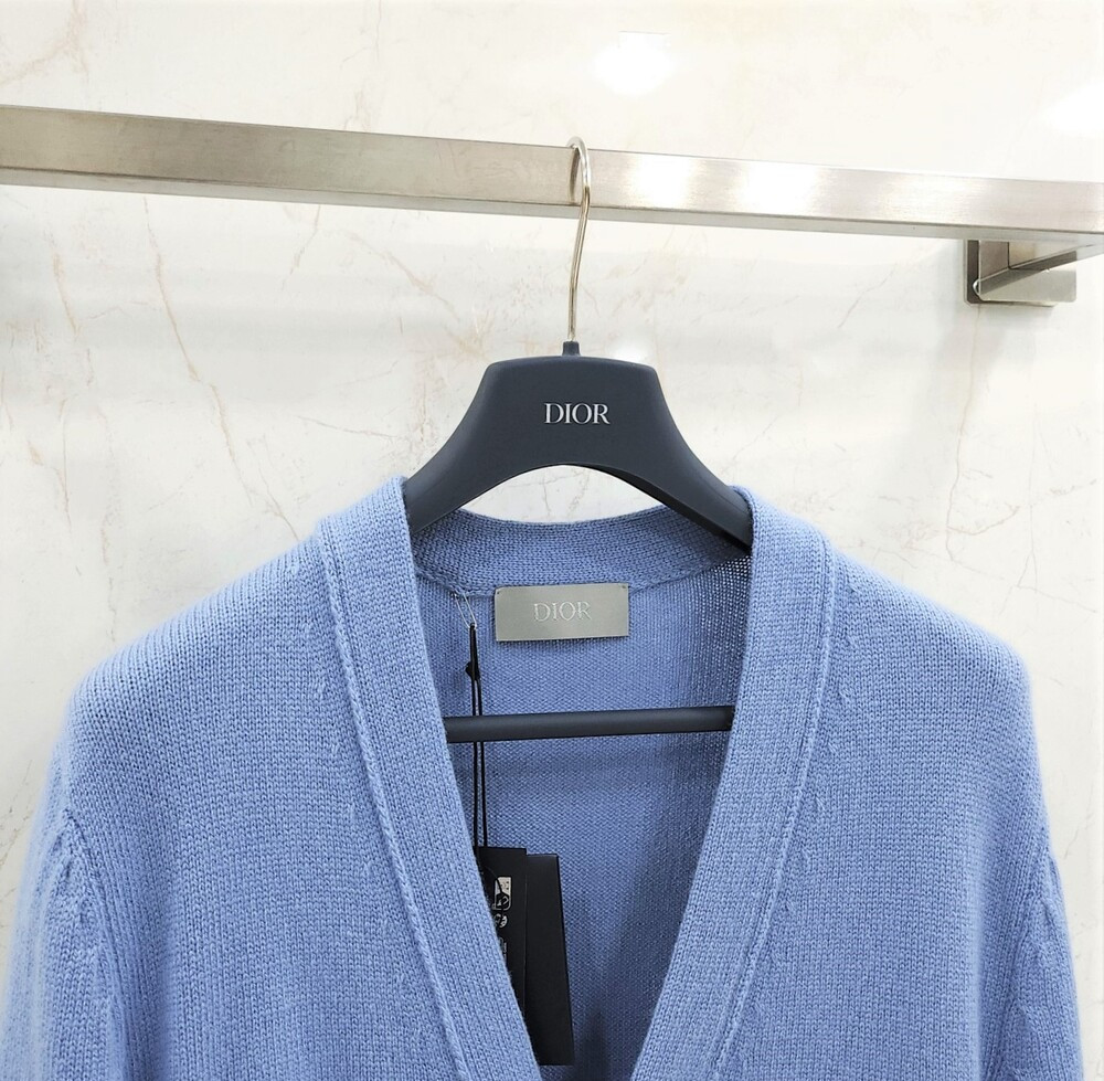 [럭스유] (새상품) L / 디올 꾸뛰르 블루 캐시미어 로고 가디건