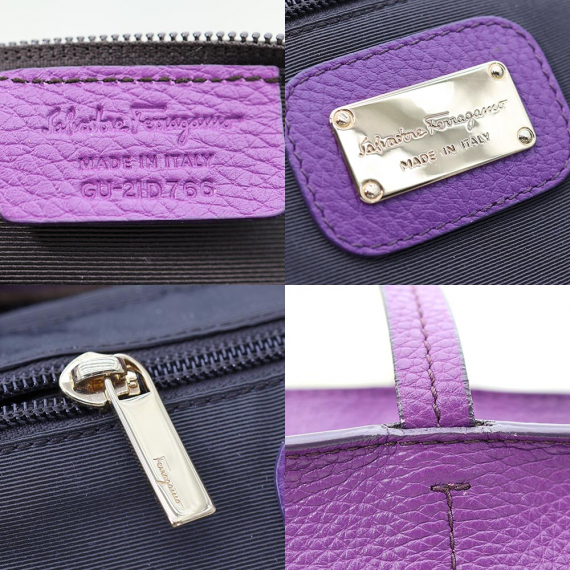 Ferragamo(페라가모) 21 D766 퍼플 카프스킨 금장 간치니 바이스 쇼퍼 숄더백
