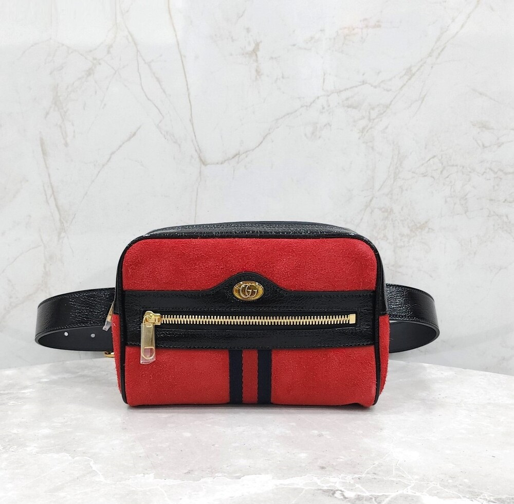 [럭스유] (새상품) 구찌 레드 스웨이드 오피디아 WEB 스몰 힙색 벨트백 517076