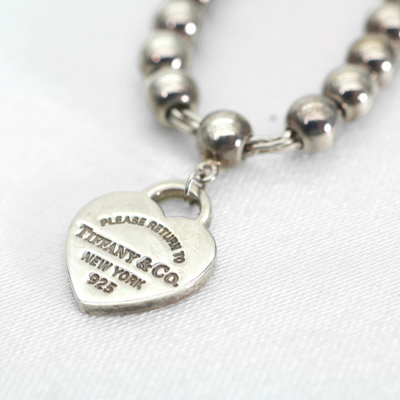 Tiffany&Co(티파니앤코) 26659604 925 스털링 실버 블루 하트 태그 비드 팔찌