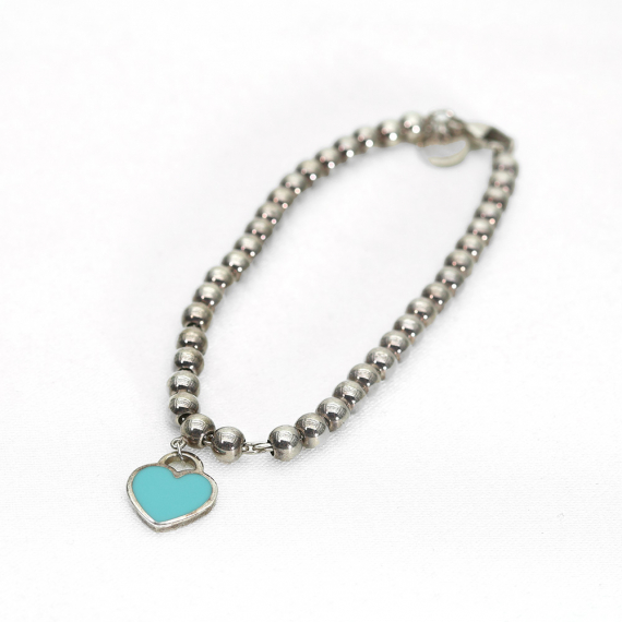 Tiffany&Co(티파니앤코) 26659604 925 스털링 실버 블루 하트 태그 비드 팔찌