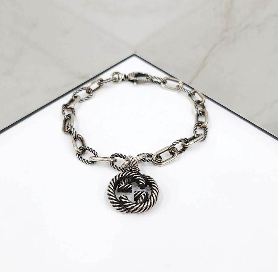 [럭스유] (새상품) 구찌 인터로킹 G 실버 쳬인 팔찌 607158