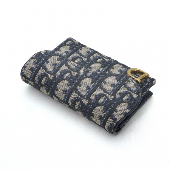 Dior(크리스챤디올) S5611CTZQ 블루 오블리크 자카드 새들 플랩 카드지갑