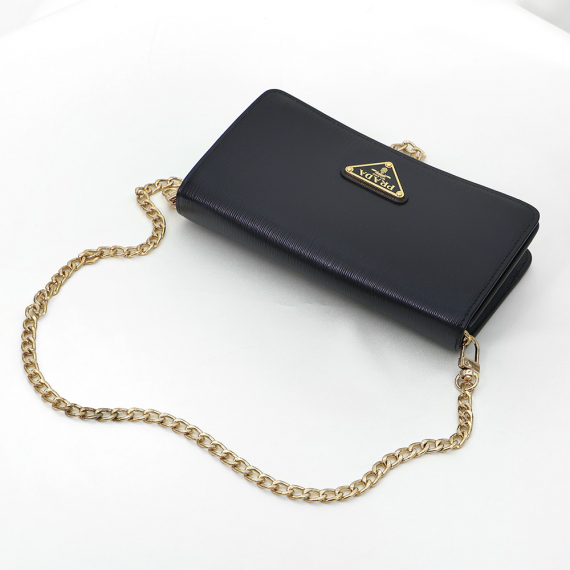 Prada(프라다) 1BP021 블랙 비텔로 무브 삼각 로고 체인 크로스백