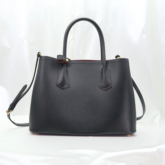 Prada(프라다) 1BG887 블랙 사피아노 퀴르 금장 트라이앵글 로고 두블레 스몰 2WAY