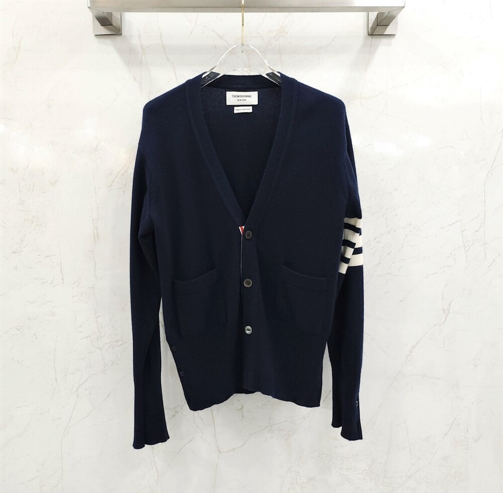 [럭스유] 2 / 톰브라운 캐시미어 네이비 사선완장 가디건