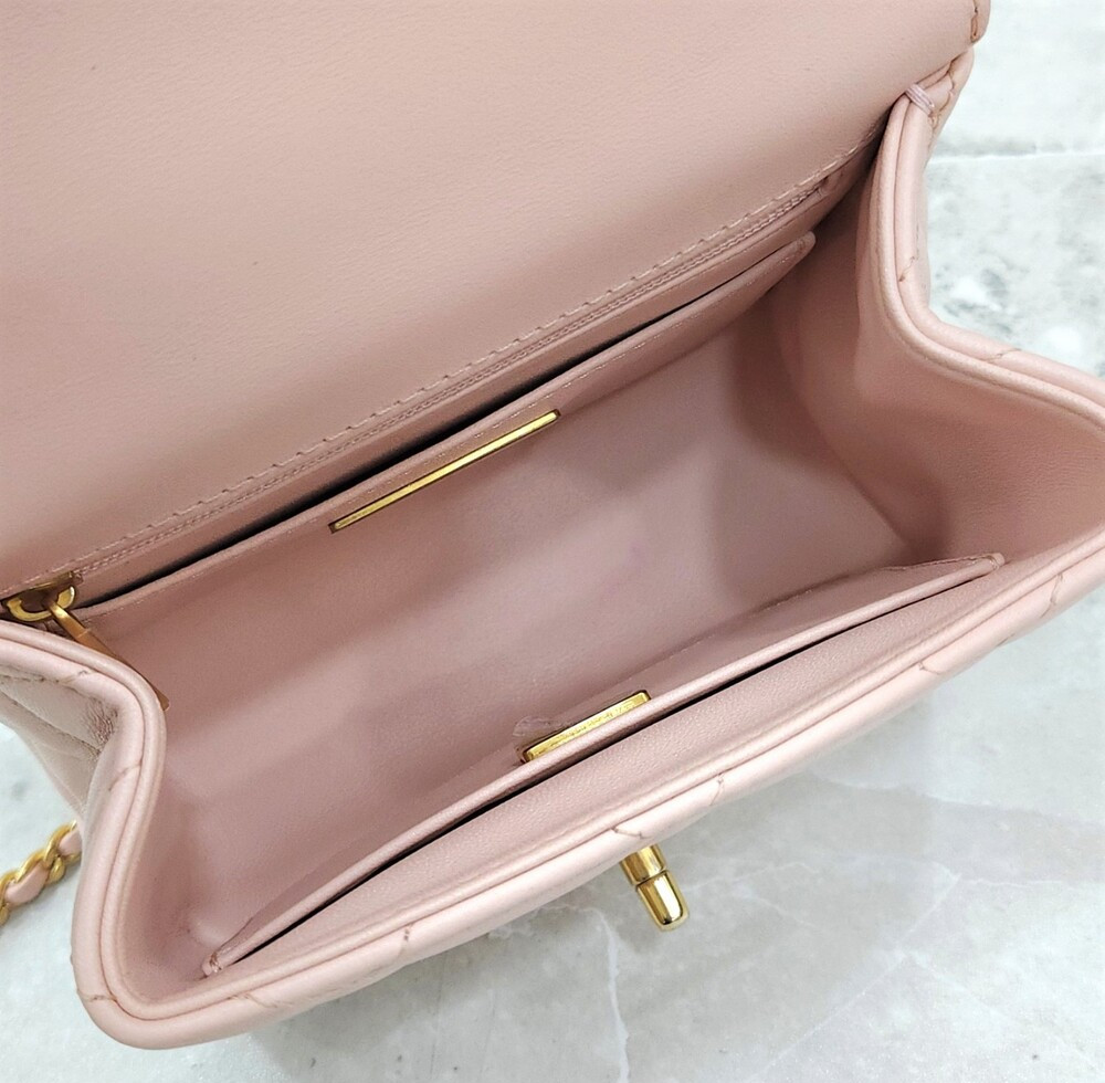 [럭스유] 샤넬 뉴미니 탑핸들 플랩백 핑크 신형내장칩 AS4035