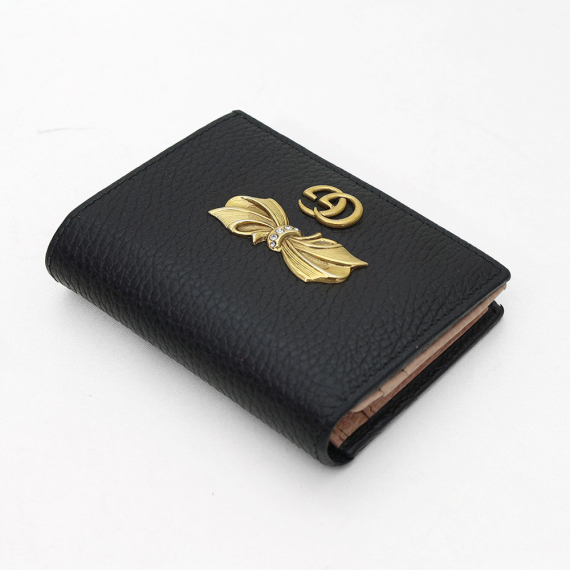 Gucci(구찌) 524289 블랙 카프스킨 금장 크리스탈 보우 GG 마몽 반지갑 카드 케이스