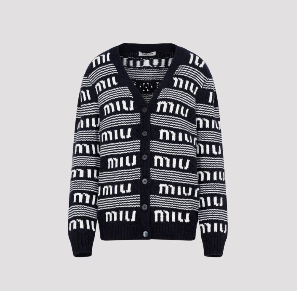 [럭스유] (새상품) 36 / 미우미우 로고 스트라이프 캐시미어 가디건 MMF685