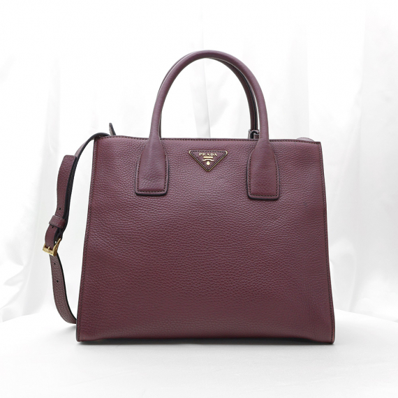 Prada(프라다) BN2693 버건디 비텔로 다이노 금장 트라이앵글 로고 2WAY