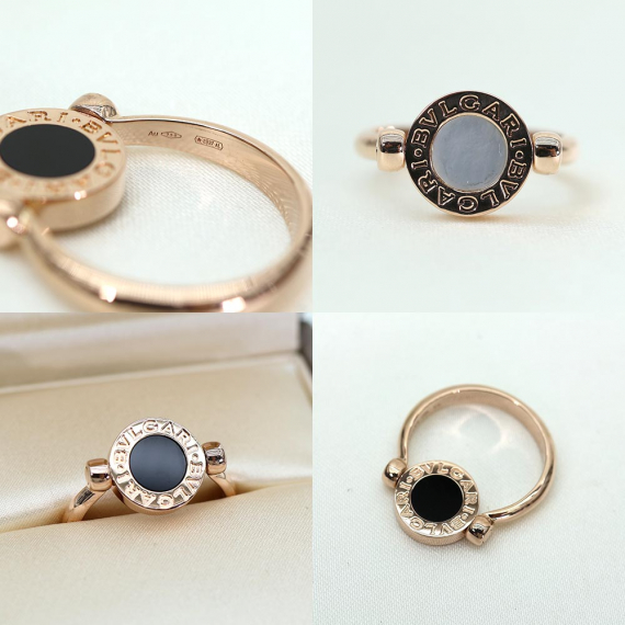 Bvlgari(불가리) 347769 18K 핑크골드 마더오브 펄 오닉스 플립링 반지 55호