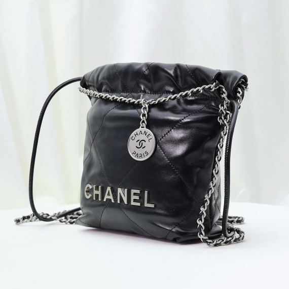 Chanel(샤넬) AS3980 블랙 카프스킨 실버 메탈 CHANEL 샤넬 22백 미니 숄더백 (내장칩)