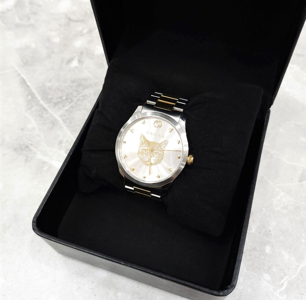 [럭스유] 구찌 G 타임리스 캣워치 메탈 시계 YA1264074