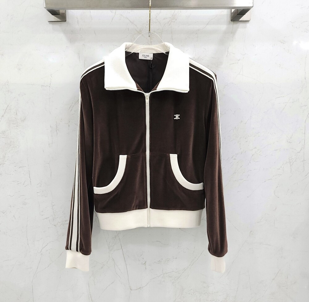 [럭스유] (새상품) S / 셀린느 트리옹프 모티브 벨벳 저지 자켓 2Y16E748Q